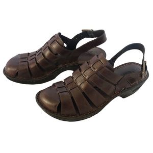 BOC Brown faux Leather T strap fisherman sandals shoes summer heels size 9